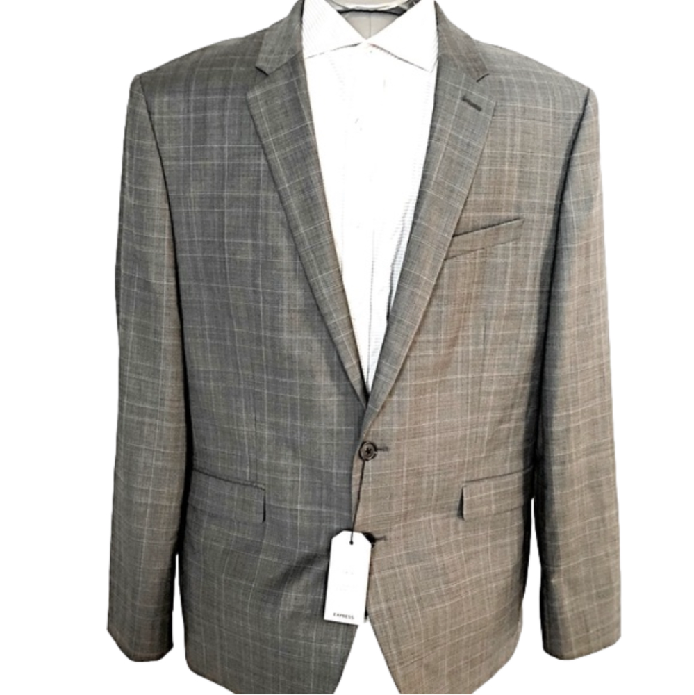 🆕 EXPRESS- Grey Plaid Suit Jacket Extra Slim